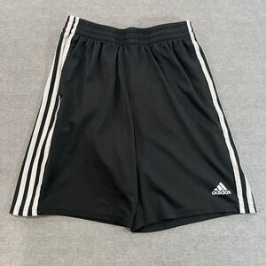 Adidas Boys XL 18/20 Black White 3-Stripe Mesh Athletic Soccer Shorts AH5547